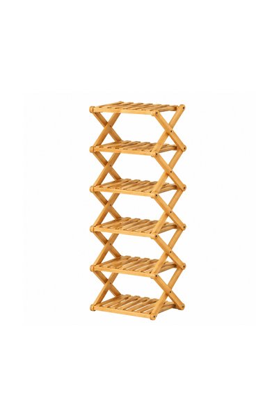 Lacoz 6 Tier Bamboo Shoe Rack Foldable Wooden Shoe Organizer with Space-Savin...