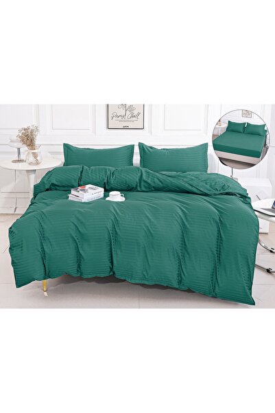 Truva Home Lenjerie de Pat Dublu Damasc | 4 Piese | Cearceaf cu Elastic, 180x...