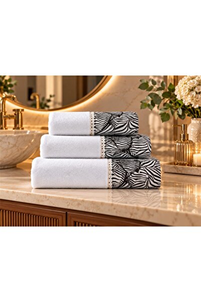 Finezza Poli̇na 100% Cotton White Towel Set 3 Pieces - Zebra 1621