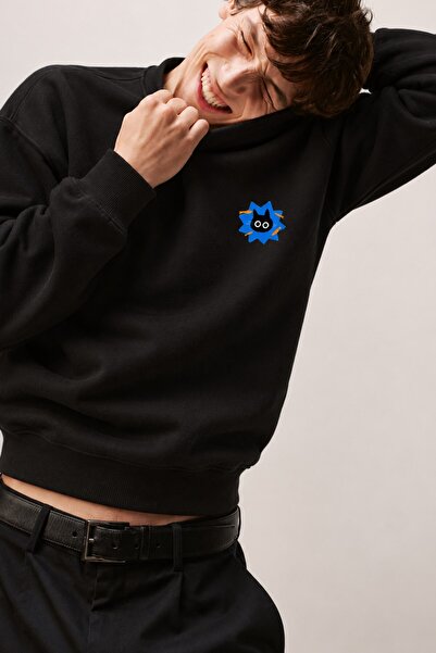 The Champ Clothing Men's Oversize Sweatshirt Spark Cat Printed Black – Crew N...