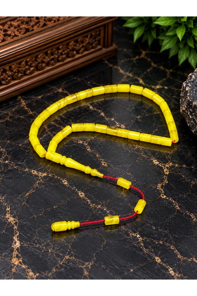 tesbihciniz Cut Lemon Yellow Ankle Length Crimped Amber Prayer Beads