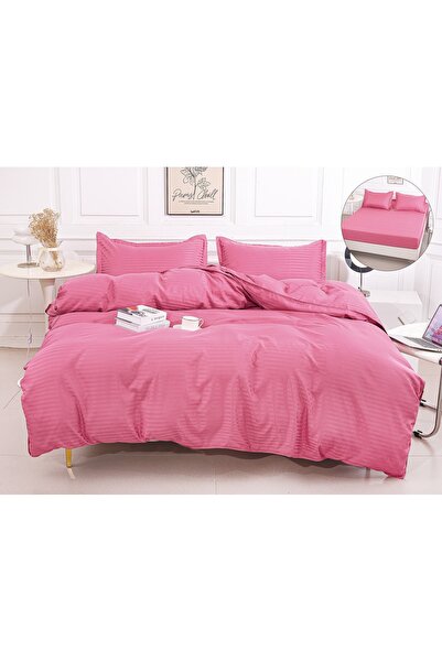 Truva Home Lenjerie de Pat Dublu Damasc | 4 Piese | Cearceaf cu Elastic, 180x...