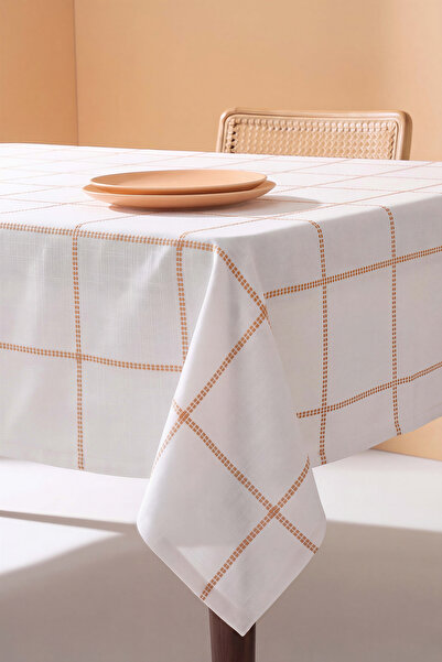 Rivaİstanbul Dolce Orange Plaid Linen Tablecloth 160X220 cm