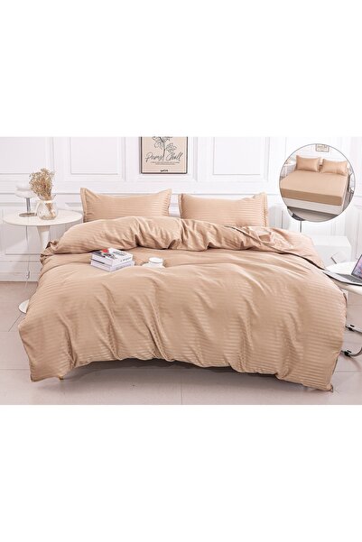 Truva Home Lenjerie de Pat Dublu Damasc | 4 Piese | Cearceaf cu Elastic, 180x...