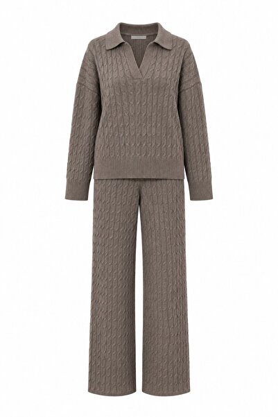 Laluvia Braunes gestricktes 2-teiliges Strickset - 2y98074
