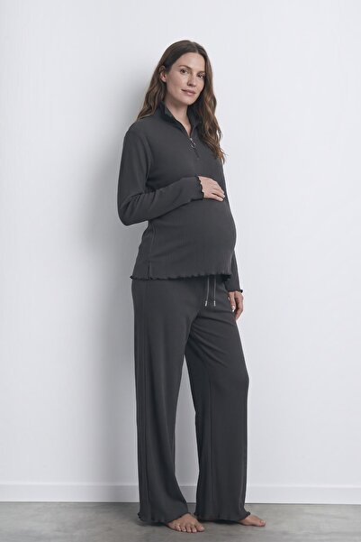 Miss Dünya Lissa Urban Corduroy Fabric Half-Zip Maternity and Postpartum Tracksuit Set