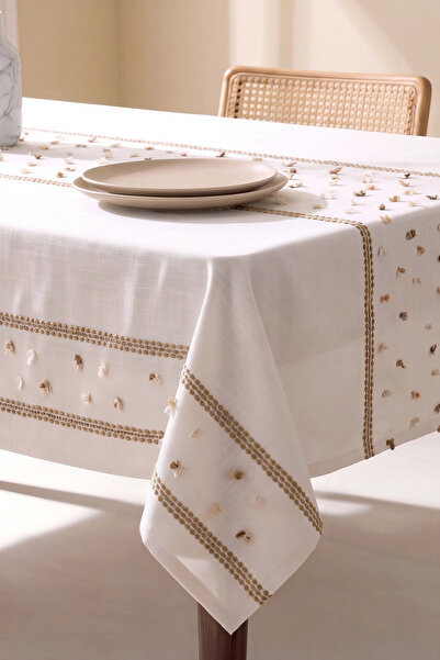 Rivaİstanbul Lalin Beige Polka Dot Tablecloth 160X220 cm