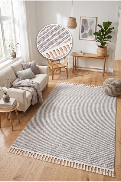Estiva Home Gri İskandinav Yumuşak Tuşe Bukleli Bohem Salon Koridor Mutfak Ço...