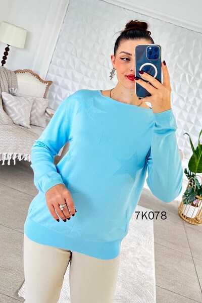 İnce Topuk Star Printed Mercerized Knitwear Blouse 7K078
