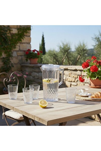 OEM Set 4 pahare 300 ml și carafă 2200 ml, plastic, design elegant, ideal pen...