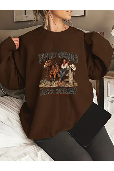 SUNFREE Retro Printed Oversize Cotton Long Sleeve Basic Sweatshirt