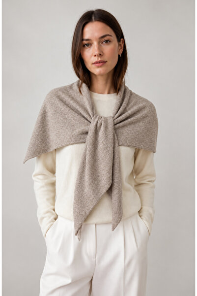 My Blog Beige Premium Textured Triangle Shawl - 0610