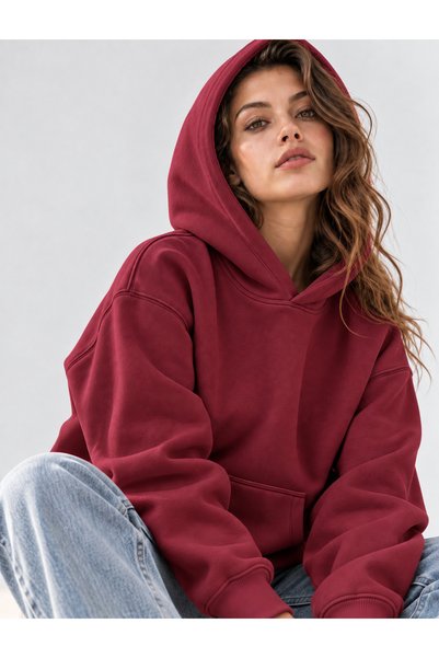 CALİBRA Unisex Basic Burgundy Sweatshirt Hoodie