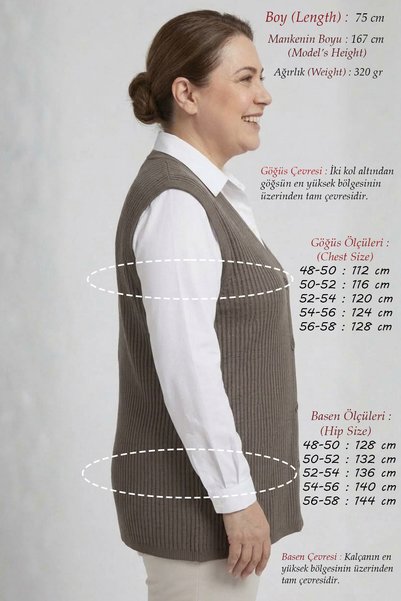 Elvin Women's Knitwear Plus Size Seasonal Mother's Vest (75 Cm.) - Basenden Wide Flexible Accordion Knit - Comfortable Fit with Buttons
