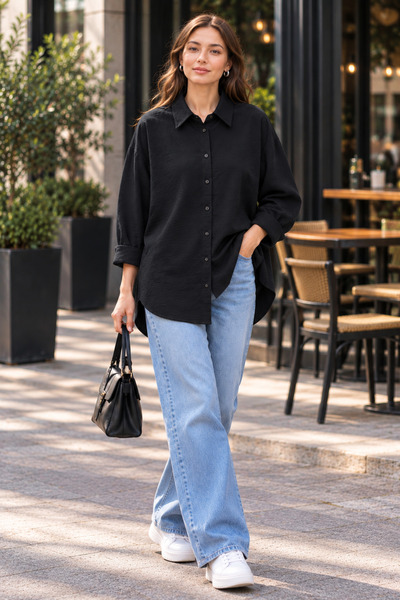 DIGOBRAS Kadın Oversize Diogonel Modal Uzun Kollu Gömlek