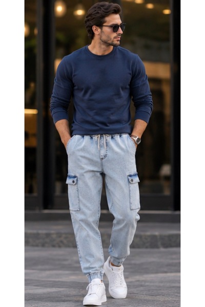 FORESEE Beli ve Paçası Lastikli Denim Jogger Pantolon