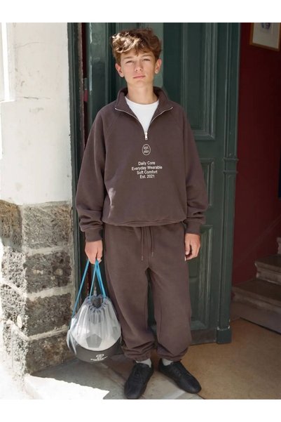 connemara Boy's Half Zipper High Collar Sweatshirt and Jogger Pants 2-Piece T...