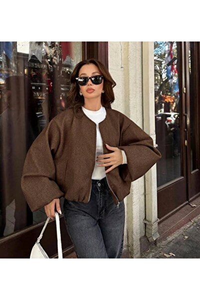 TOKARİS TEKSTİL Kadın Kaşe Kumaş Bomber Ceket
