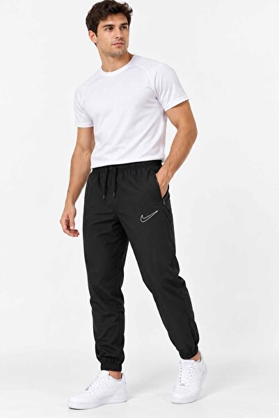Nike Erkek Siyah Bol Kesim Mikro Kumaş Eşofman Altı Fermuarlı Cepli Spor Pant...