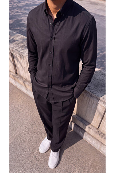 viyamen قميص رجالي من قماش الجبردين ذو قصة قياسية وأكمام طويلة