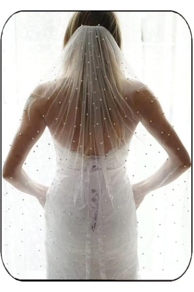 Tazweeq Pearl Bride Wedding Veil White Fingertip Bridal Tulle Veils Hair Acce...