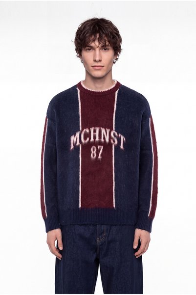 Machinist Men's Mchnst Written Crew Neck Knitwear Navy Blue