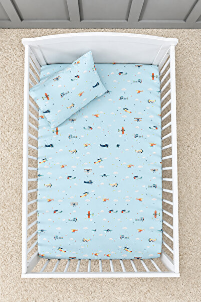 NazeninHome Plane 100% Cotton Ranforce Baby Elastic Sheet Set