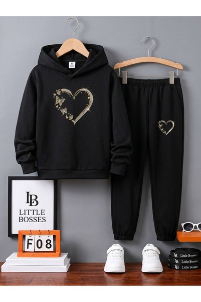 LB little bosses طقم رياضي شتوي للأطفال للجنسين (قلب الفراشة)
