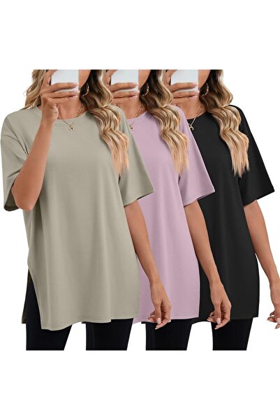 GENERAL Huukeay Pack Women's Oversized Gym T Shirts Cotton Short Sleeve Side ...