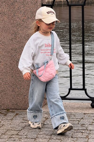 Minigimin Cicileri Girl's Stoned Heart Detailed Double-Legged Jean Trousers -...