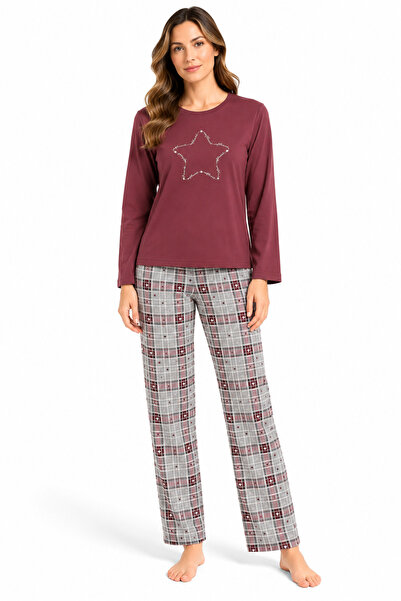 YUYİ PİJAPİA Set de pijamale pentru femei, 100% bumbac, cu mânecă lungă și de...