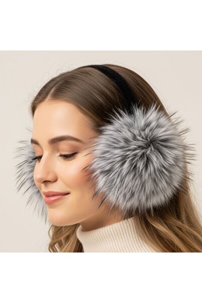 Kmt Style Fluffy earmuffs with long colorful yarn design, dimensions 23×21 cm...