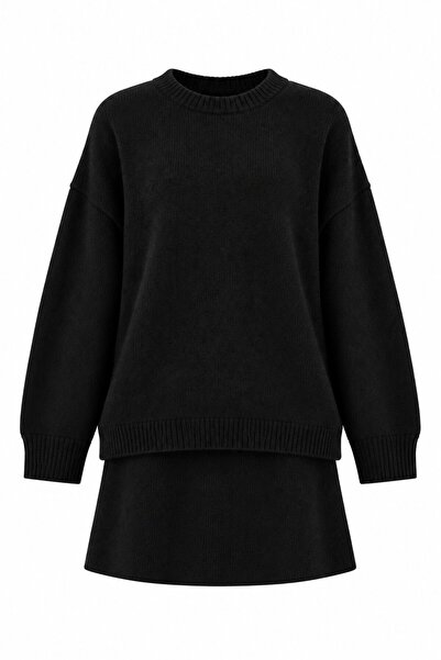 Laluvia Black Crew Neck Knitted Skirt Set - 2Y609050