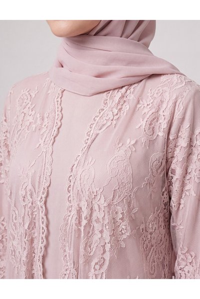 Veil by Aisha Soft Pink French Lace Abaya with Pockets