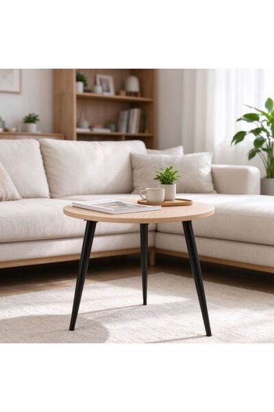 Kmt Style Round table to assemble with black metal legs, dimensions Φ40×42cm,...