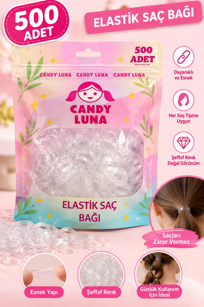 CANDY LUNA 500 ADET ŞEFFAF PERMA SAÇ ÖRGÜ LASTİĞİ - KİLİTLENEBİLİR AMBALAJ HE...