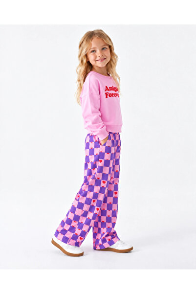 rony pony kids Devojčin set: ružičasta majica sa printom i široki pantaloni s...