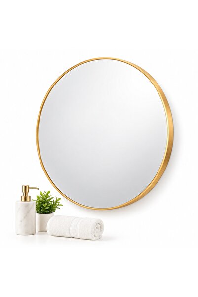 Generic Brand Oglindă rotundă de perete, 70 cm, cu ramă aurie, pentru baie, h...