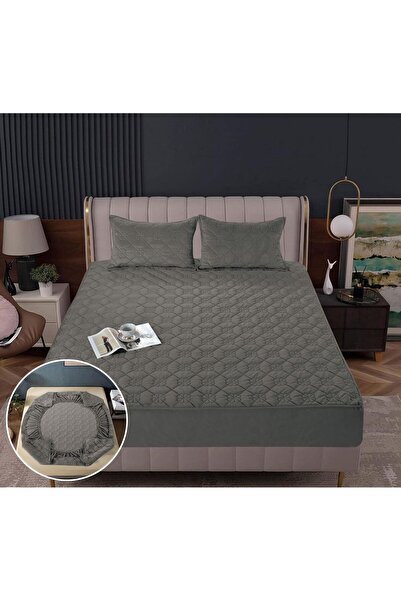 Truva Home Husa de Pat Catifea Tip Topper Matlasată | 180x200 cm | Cu Elastic...