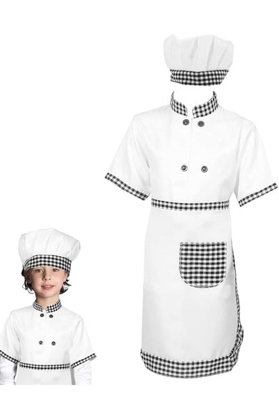 JOYZZZ Kids Chef Costume, 3PCS Apron and Hat Set, Adjustable Role Play Outfit...