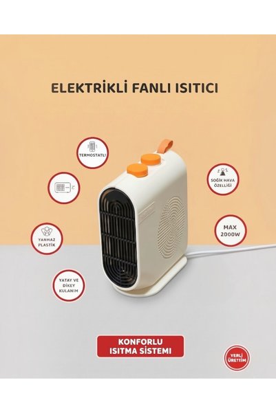 lstri 2000W Elektrikli Fanlı Isıtıcı Termostatlı, Termik Kesicili, Soğuk Hava Özellikli Dikey ve Yatay Kullanılanımına Uygun