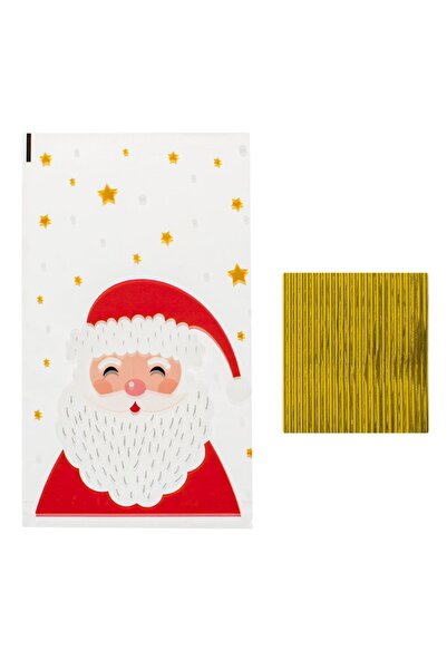 DD SHOP Pungi din plastic pentru dulciuri, imprimeu Mos Craciun si stele, 14x...