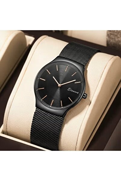 Elanova Elegant Elanova Full Black Dial Watch with Stainless Steel Mesh Milan...