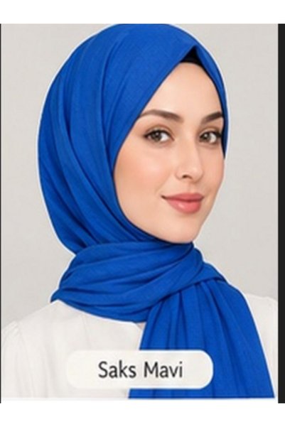 Nergis Lerrascarf Shawl Combed Cotton Special Stitched Long Seasonal Saks Blue