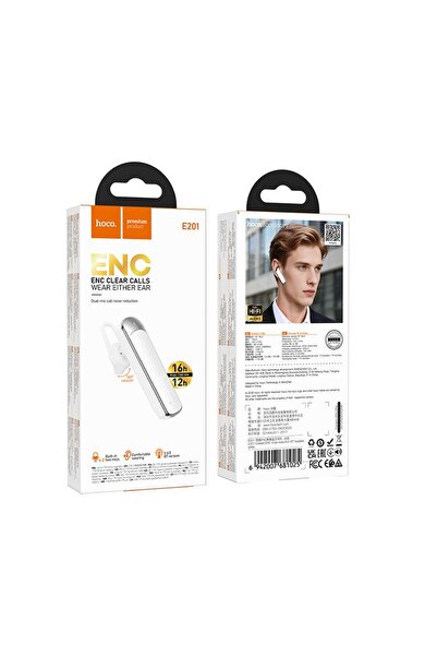 Hoco Cască Bluetooth / Wireless, ENC, BT 6.0, 130mah, E201, alb