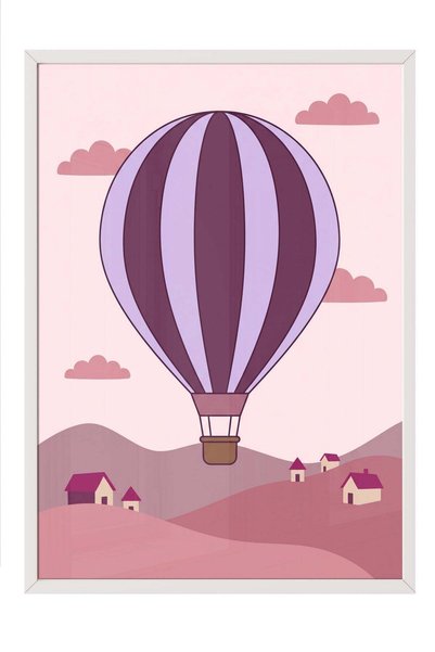 Postifull Poster cu peisaj din balon cu aer cald – Tablou cu ramă albă NR. 16...