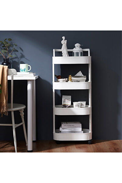 OEM Suport universal cu 4 polițe și roți, etajeră multifuncțională pentru baie sau bucătărie, polipropilenă, 43 x 26.6 x 105.6 cm, SHYE-6501