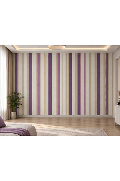 borella Modern Çizgili Mor ve Krem Duvar Kağıdı 53 cm x 1000 cm