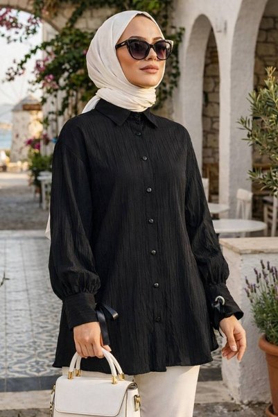 N.S NEVA STYLE Tunica neagra cu detaliu din dantela, stil Tesettur 53701S