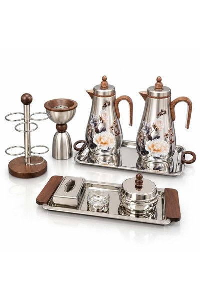 laverahome Silver Flowered Tramisu Set with Incense Burner, 2 Trays, Sugar Bo...